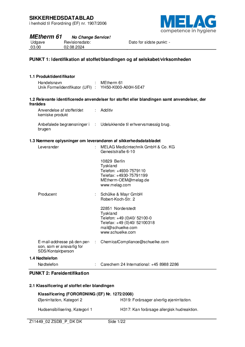 

MEtherm® 61 Sikkerhedsdatablad (Dansk)

