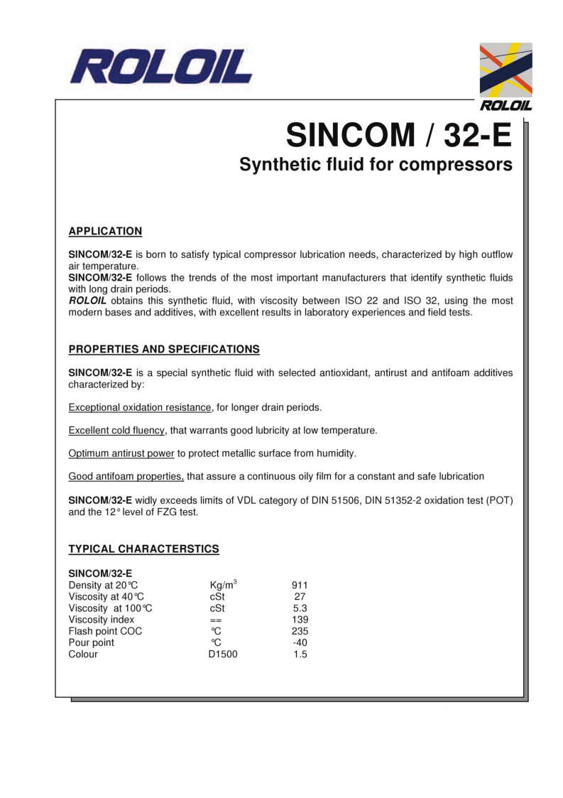 

Teknisk data engelsk Olie til kompressor

