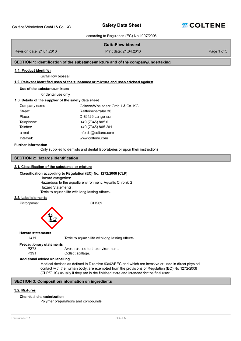 

ROEKO GuttaFlow Bioseal 5 ml sikkerhedsdatablad

