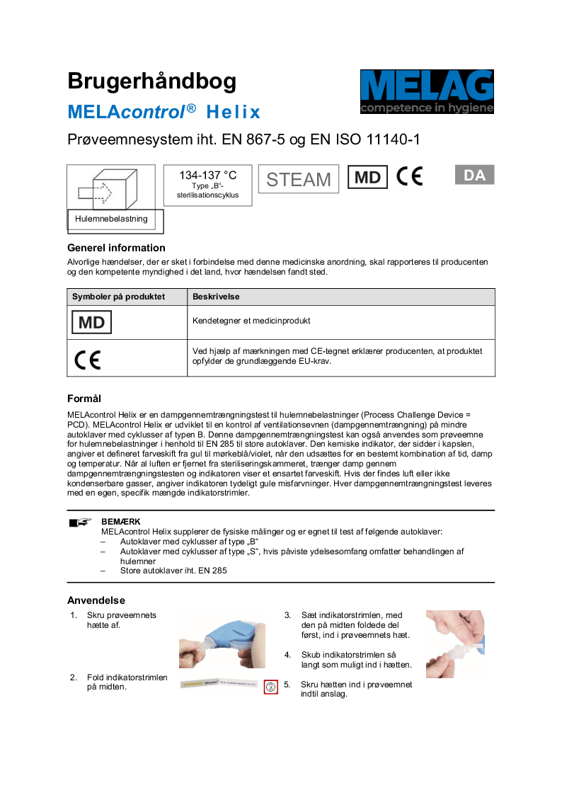 

Manual Kvalitetskontrol til B autoklave, Melag MELAControl Pro Helix


