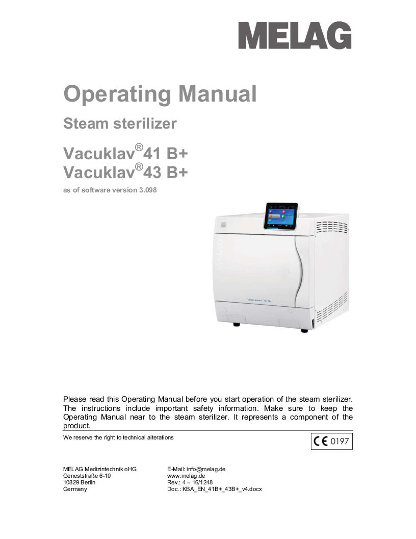 

MELAG SteriHero Speed+ inkl. 2 bakker manual

