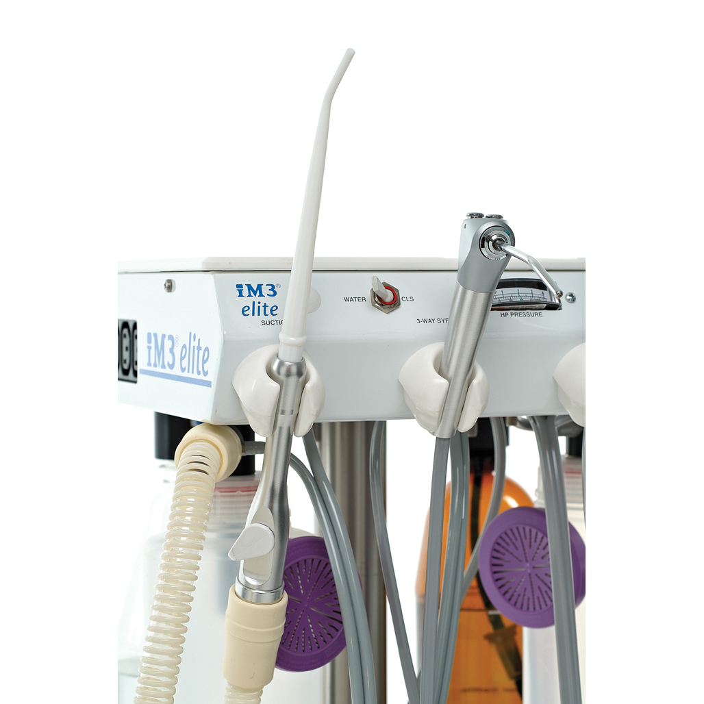 Tandunit Elite LED dental med håndstykker, sug og lydsvag oliefri kompressor på stativ